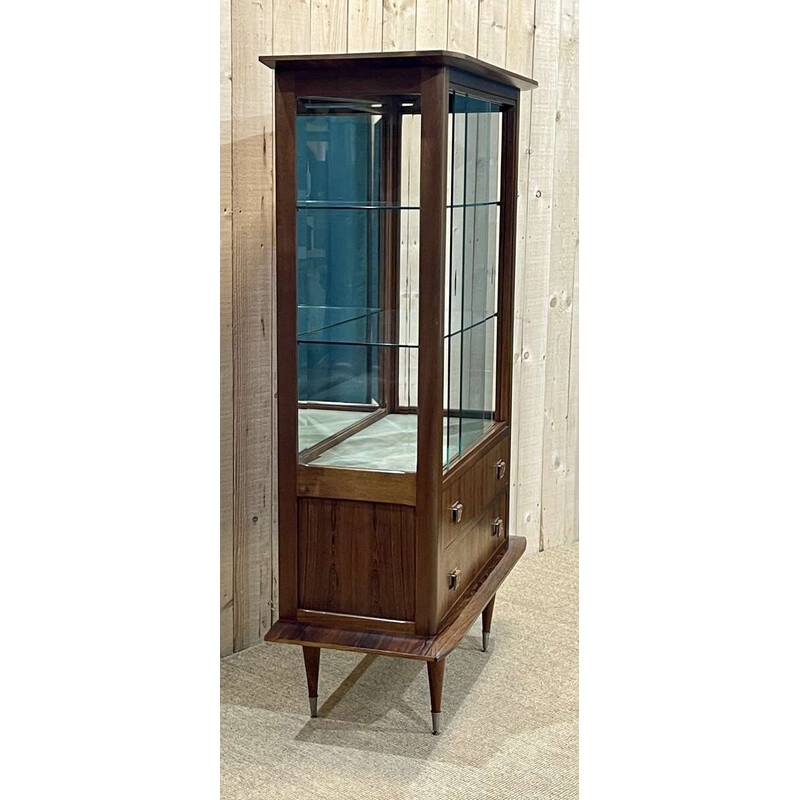 Vintage rosewood and mahogany display cabinet with leather handles, 1960