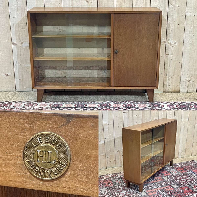 Vintage English mahogany display cabinet, 1960