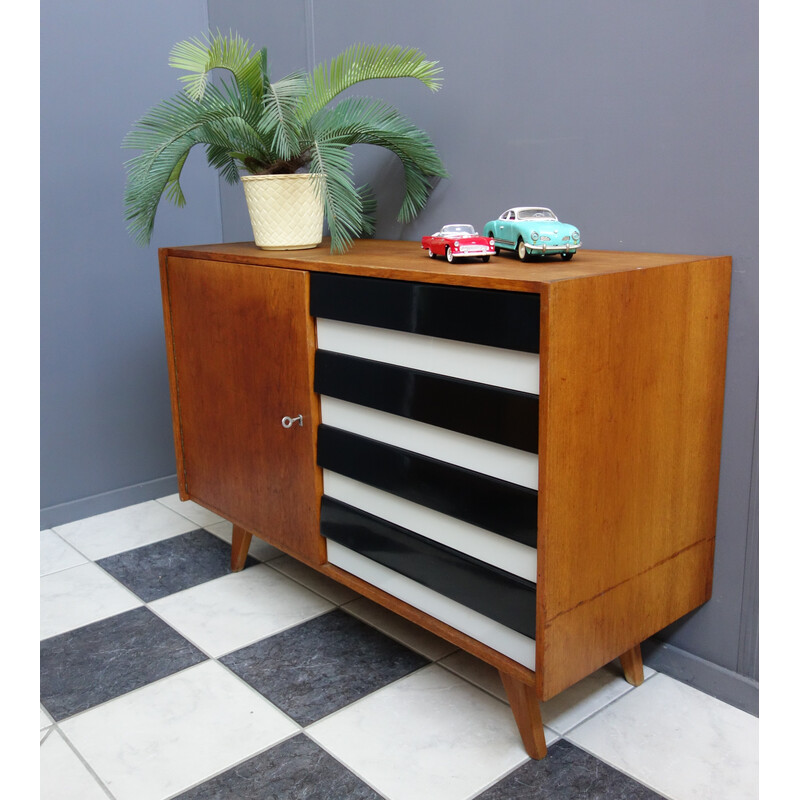 Vintage-sideboard in schwarz und grauen schienen modell U458 von jiri Jiroutek, 1960er Jahre