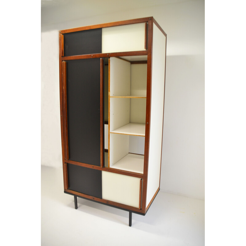 Vintage mahogany and white and black lacquer cabinet by André Sornay, 1950