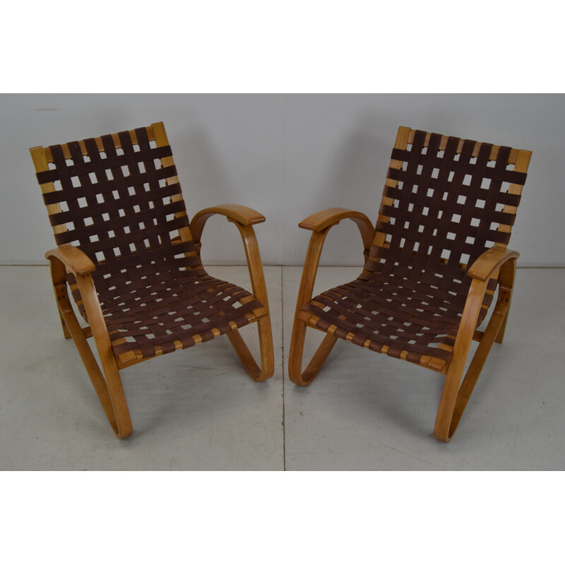 Pair of vintage beechwood armchairs by Jan Vaněk, Czechoslovakia 1930s