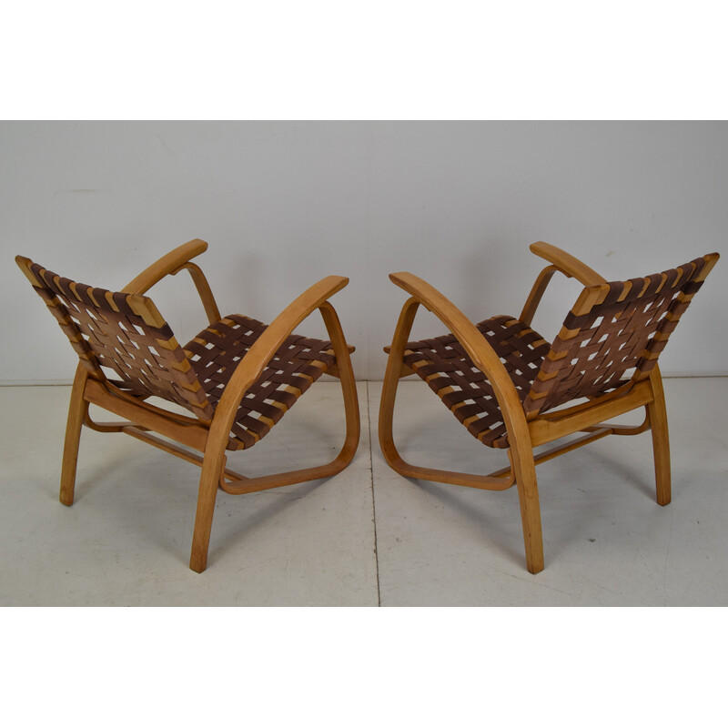 Pareja de sillones vintage de madera de haya de Jan Vaněk, Checoslovaquia Años 30