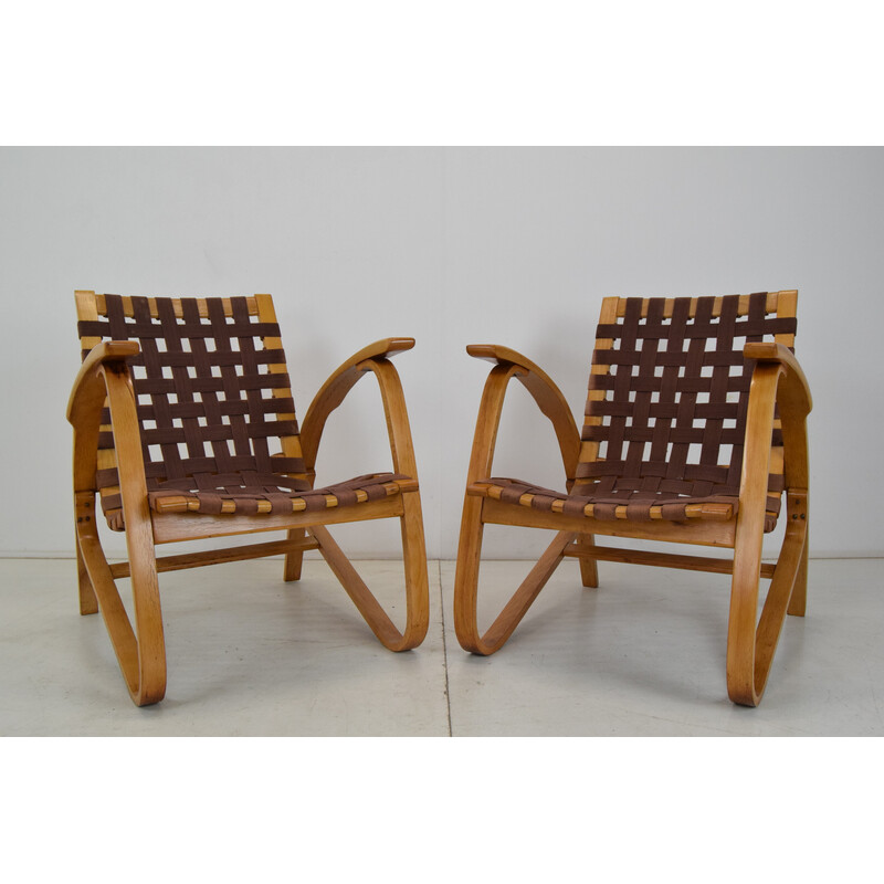 Pair of vintage beechwood armchairs by Jan Vaněk, Czechoslovakia 1930s
