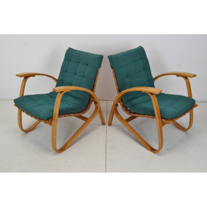 Pair of vintage beechwood armchairs by Jan Vaněk, Czechoslovakia 1930s