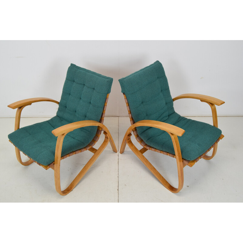 Pair of vintage beechwood armchairs by Jan Vaněk, Czechoslovakia 1930s