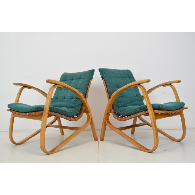 Pair of vintage beechwood armchairs by Jan Vaněk, Czechoslovakia 1930s