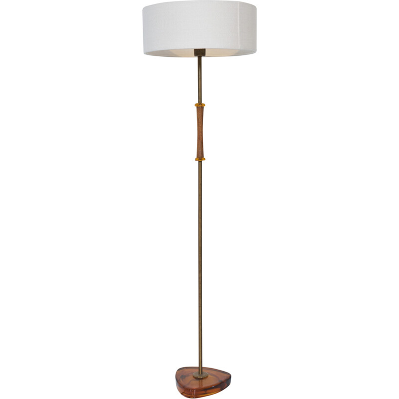 Vintage glass and brass floor lamp by Carl Fagerlund for Orrefors, Sweden 1960