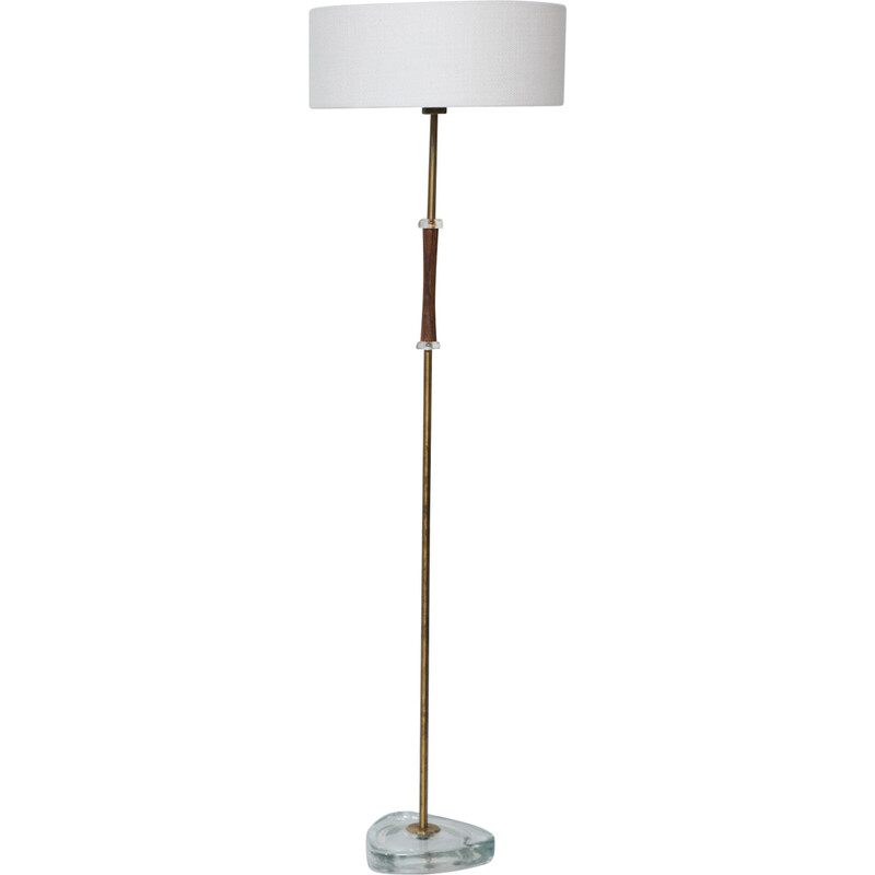 Vintage glass and brass floor lamp by Carl Fagerlund for Orrefors, Sweden 1960