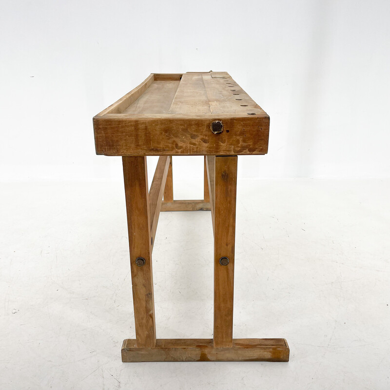 Vintage oakwood work bench, Czechoslovakia 1950s