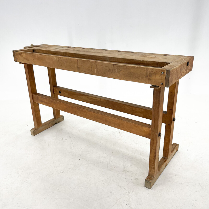 Vintage oakwood work bench, Czechoslovakia 1950s