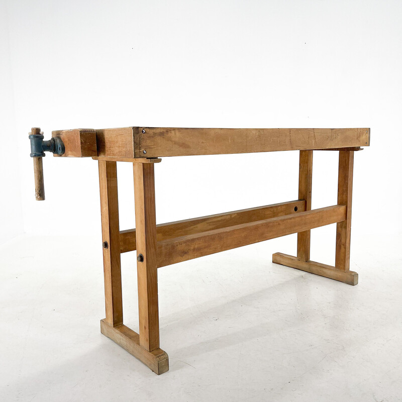 Vintage oakwood work bench, Czechoslovakia 1950s