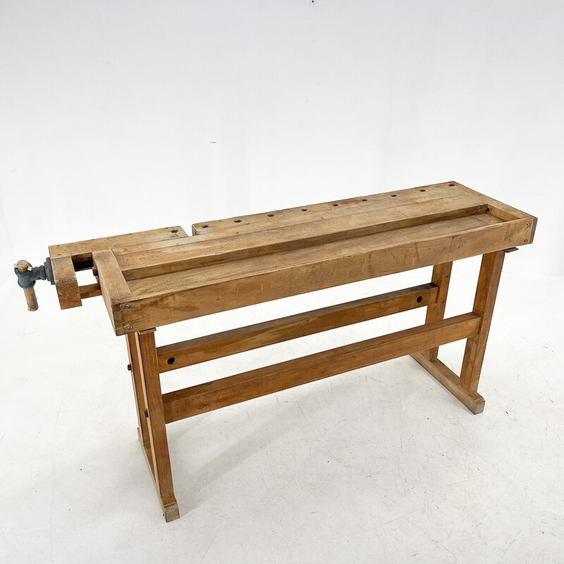 Vintage oakwood work bench, Czechoslovakia 1950s