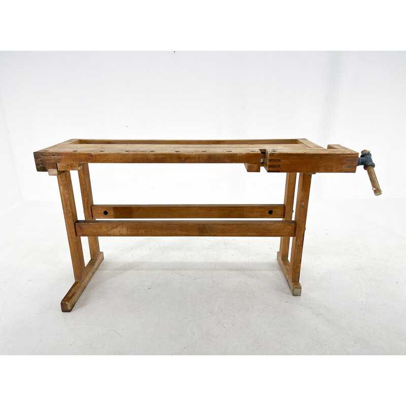 Vintage oakwood work bench, Czechoslovakia 1950s