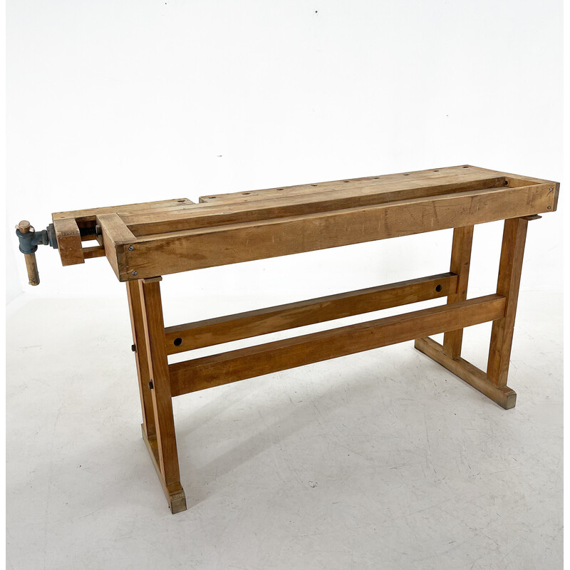 Vintage oakwood work bench, Czechoslovakia 1950s