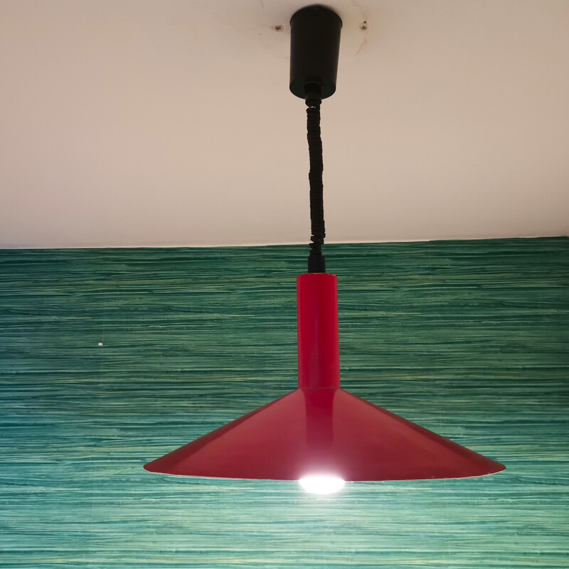 Scandinavian mid century red aluminium pendant lamp, 1960s