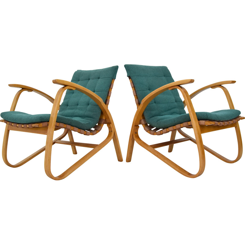 Pair of vintage beechwood armchairs by Jan Vaněk, Czechoslovakia 1930s