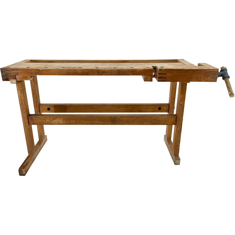 Vintage oakwood work bench, Czechoslovakia 1950s