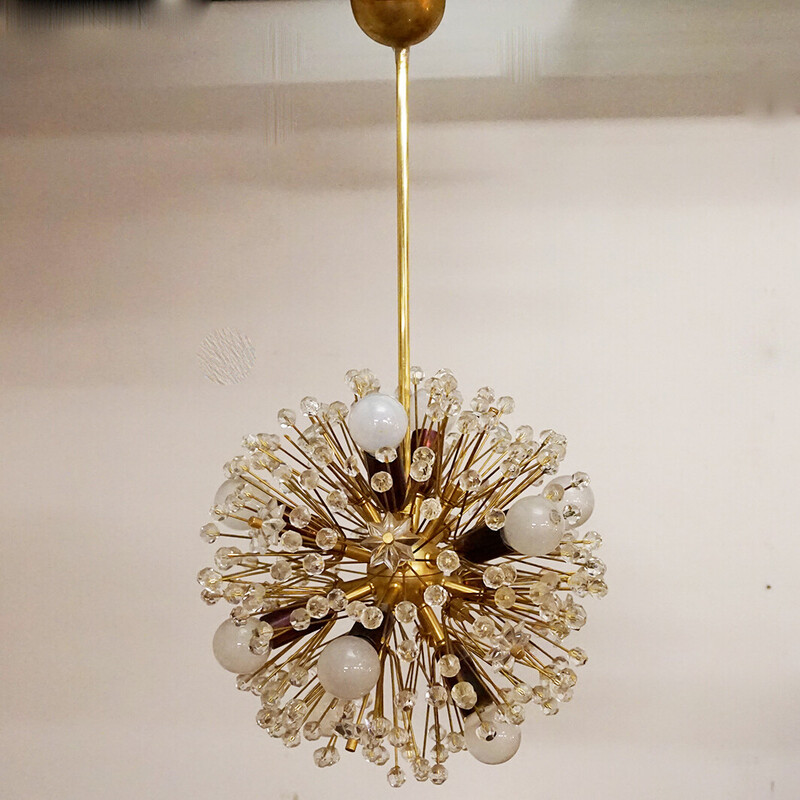 Austrian mid century brass and crystal chandelier by E. Stejnar for Rupert Nikoll