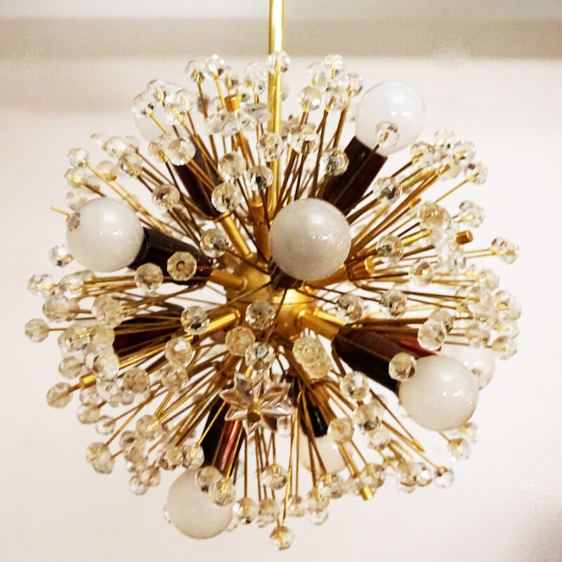 Austrian mid century brass and crystal chandelier by E. Stejnar for Rupert Nikoll