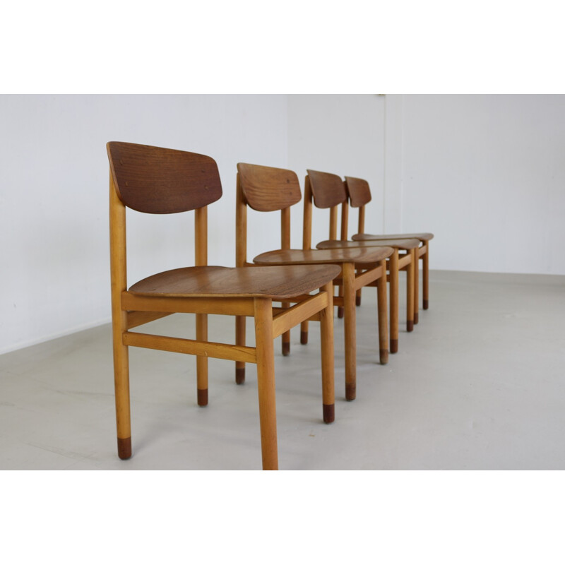 Lot de 4 chaises à repas danoises en teck et en hêtre produit par Kvetny et Sonners Stolefabrik - 1960
