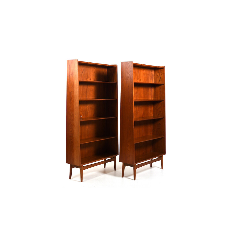 Pair of vintage Danish bookcases in teak by Johannes Sorth for Nexø Møbelfabrik, 1960s