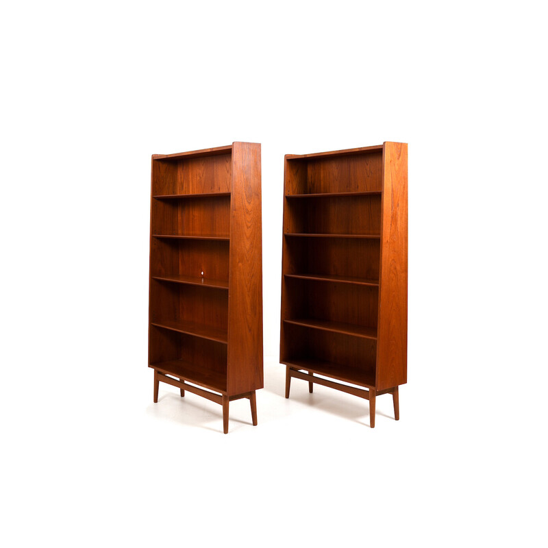 Pair of vintage Danish bookcases in teak by Johannes Sorth for Nexø Møbelfabrik, 1960s