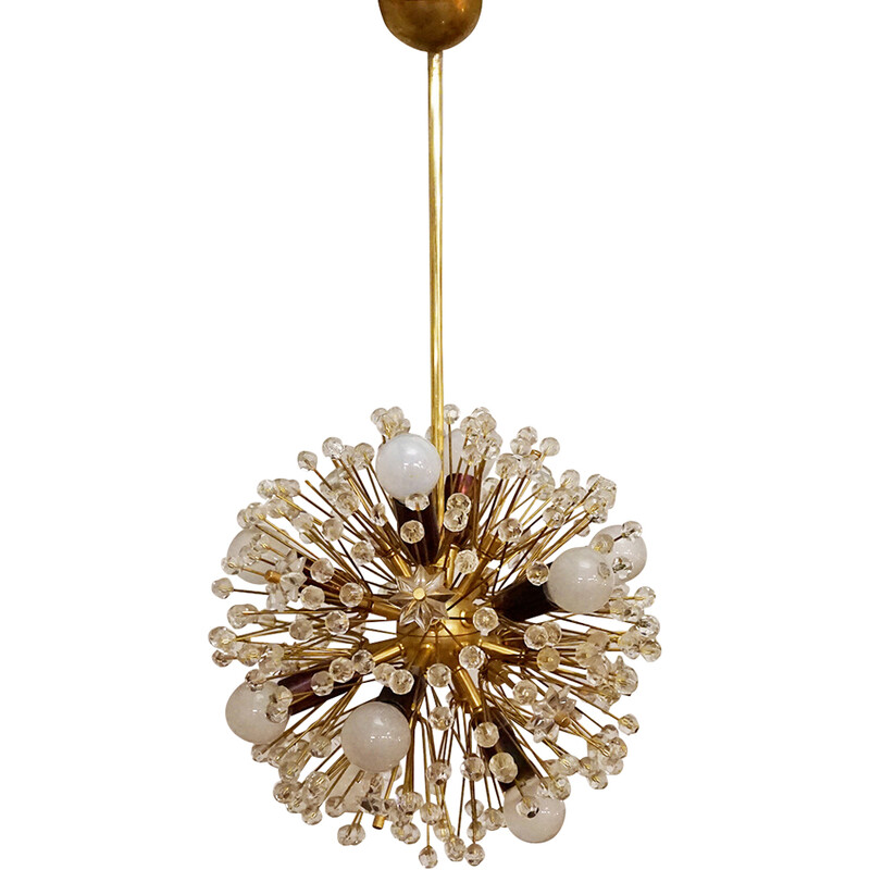 Austrian mid century brass and crystal chandelier by E. Stejnar for Rupert Nikoll