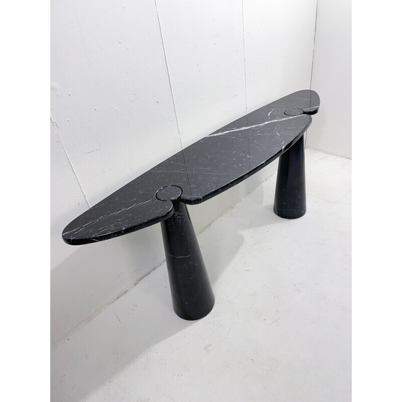 Vintage "Eros" black marble console in Nero Marquina by Angelo Mangiarotti, Italy 1970s