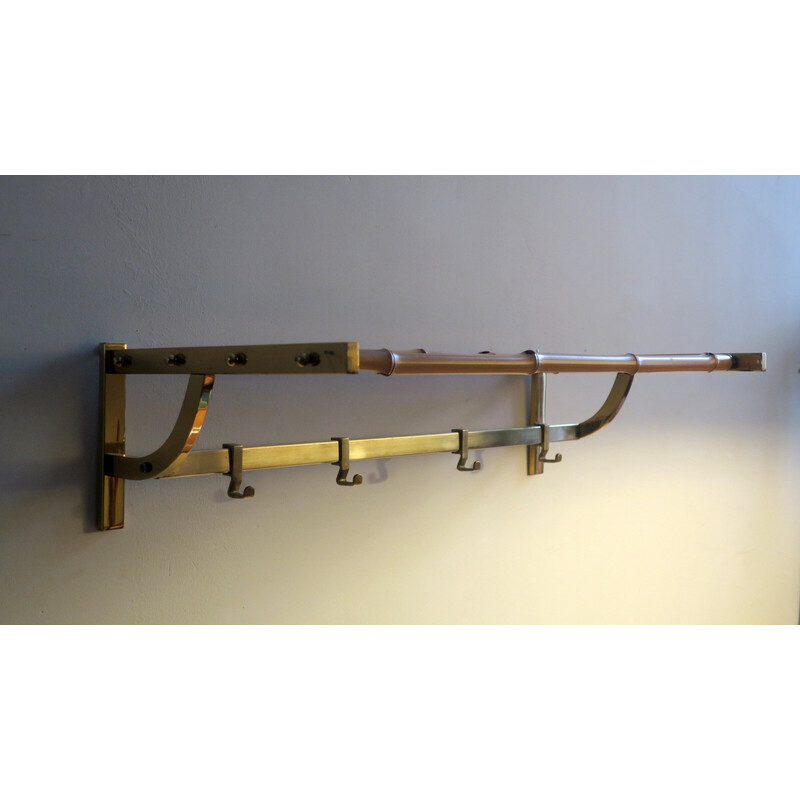 Vintage bamboo and brass coat and hat rack, 1960s