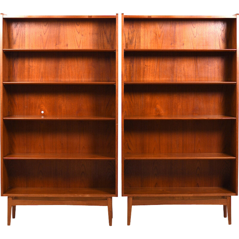 Pair of vintage Danish bookcases in teak by Johannes Sorth for Nexø Møbelfabrik, 1960s