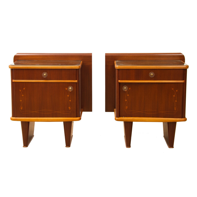 Pair of Italian nightstands with floral decoration Mario Ballini - 1960s
