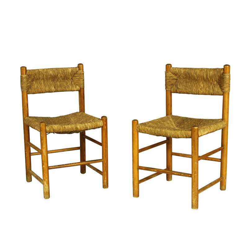 Pair of vintage Dordogne chairs by Charlotte Perriand for Robert Sentou, 1970s