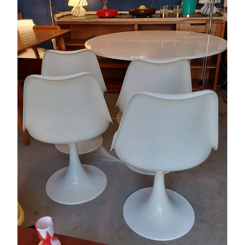 Vintage plastic, formica en witte katoenen eetset, 1960