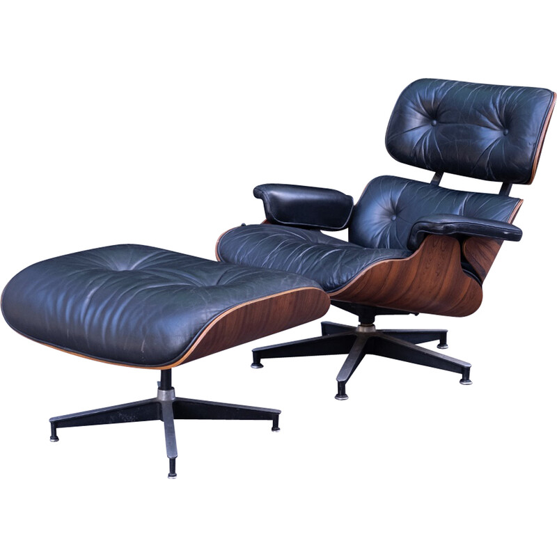 Vintage-Lounge-Sessel und Ottoman von Charles und Ray Eames für Herman Miller, USA 1976