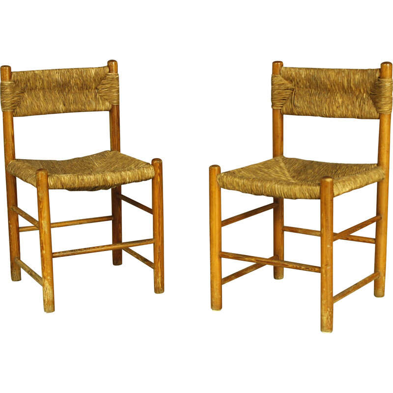 Pair of vintage Dordogne chairs by Charlotte Perriand for Robert Sentou, 1970s