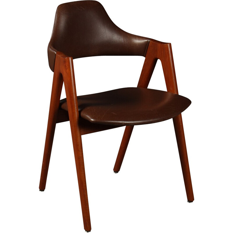 Leathered Compass Teak Chair by Kai Kristiansen for SVA Møbler - 1960s 