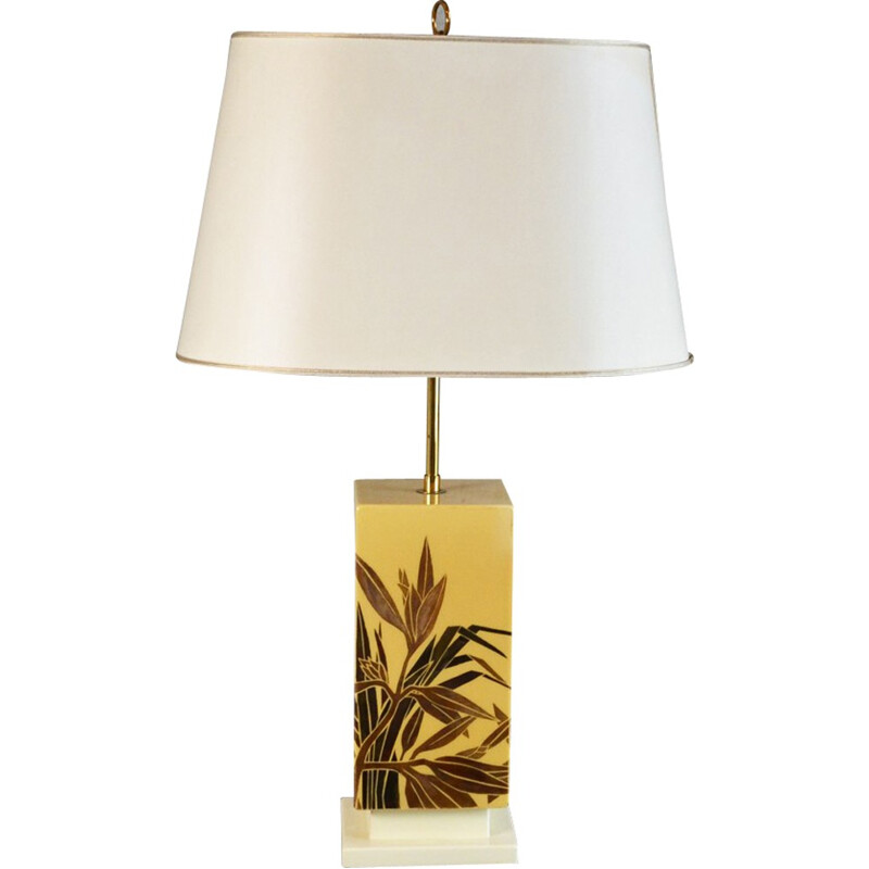 Mid century Belgian ceramic table lamp with palm leaf detail - 1960s