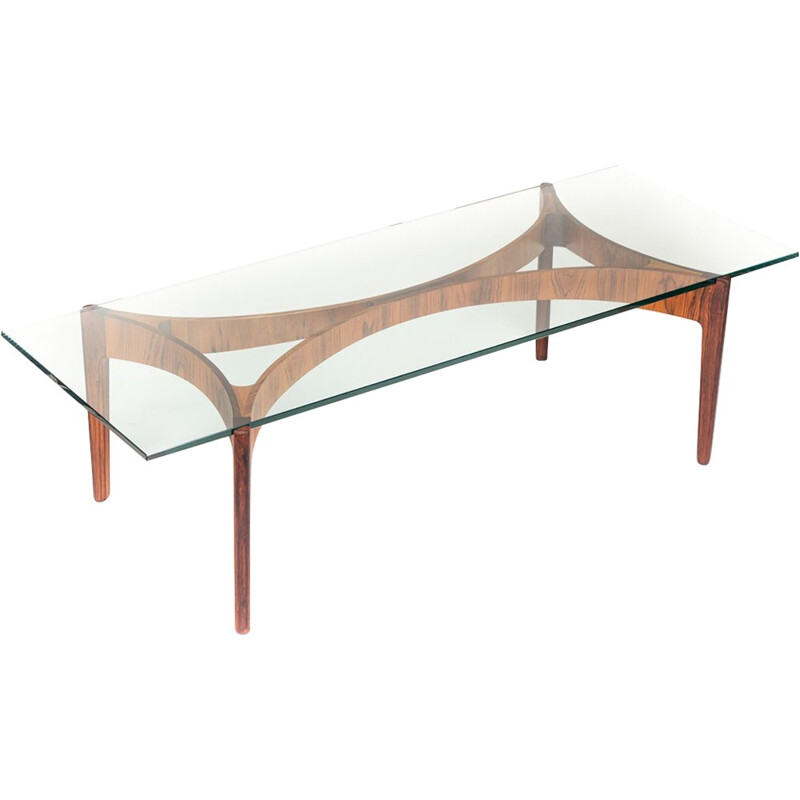 Vintage rare Danish rosewood and glass coffee table by Sven Ellekaer for Christian Linneberg  - 1960s