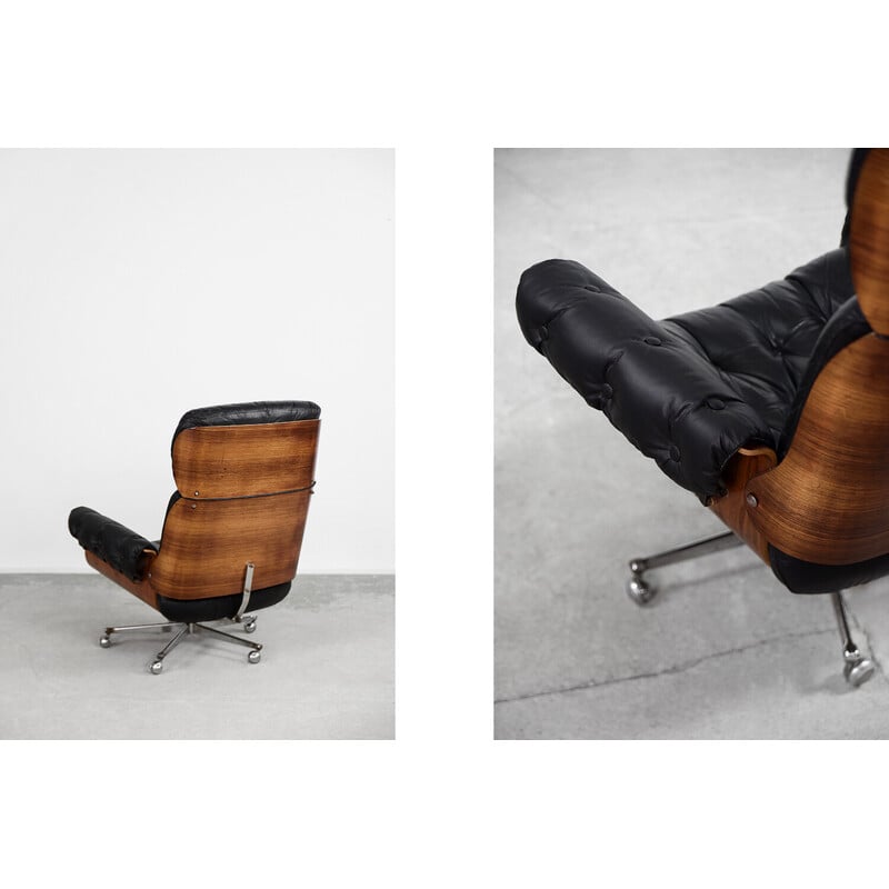 Vintage leather and bent wood armchair by Martin Stoll for Stoll Giroflex, 1960s