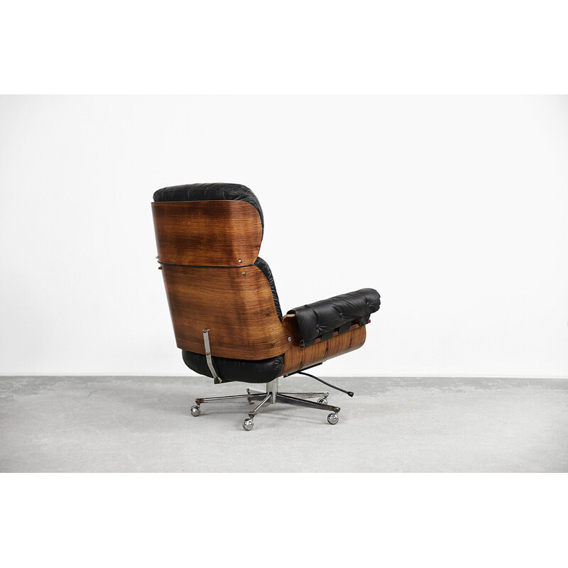 Vintage leather and bent wood armchair by Martin Stoll for Stoll Giroflex, 1960s