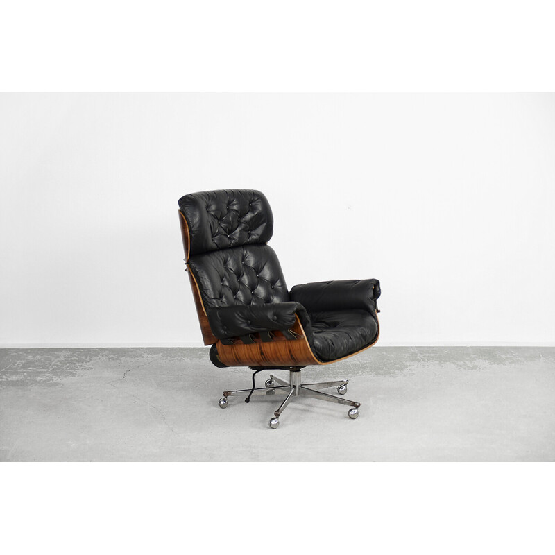 Vintage leather and bent wood armchair by Martin Stoll for Stoll Giroflex, 1960s