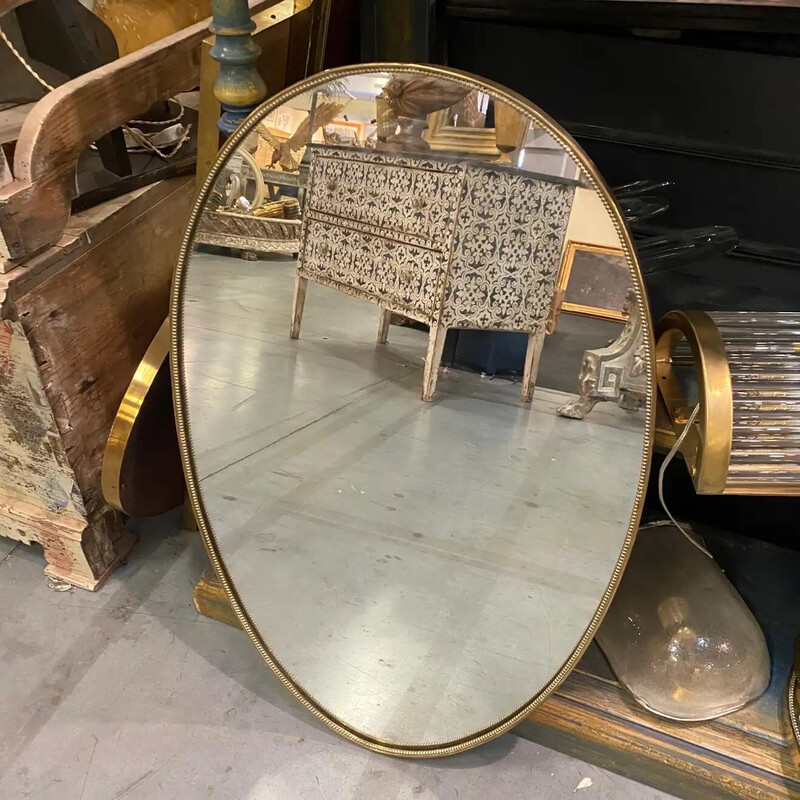 Mid-century brass Italian oval mirror, 1960s