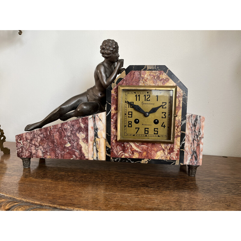 Art deco vintage marble mantel clock, France