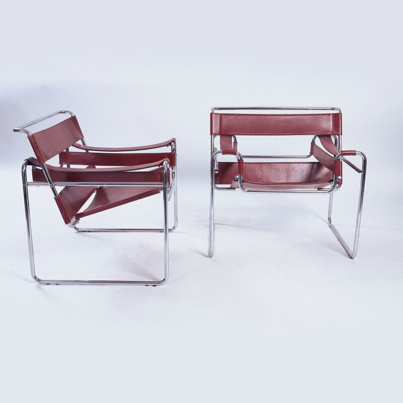 Coppia di poltrone vintage Wassily B3 di Marcel Breuer