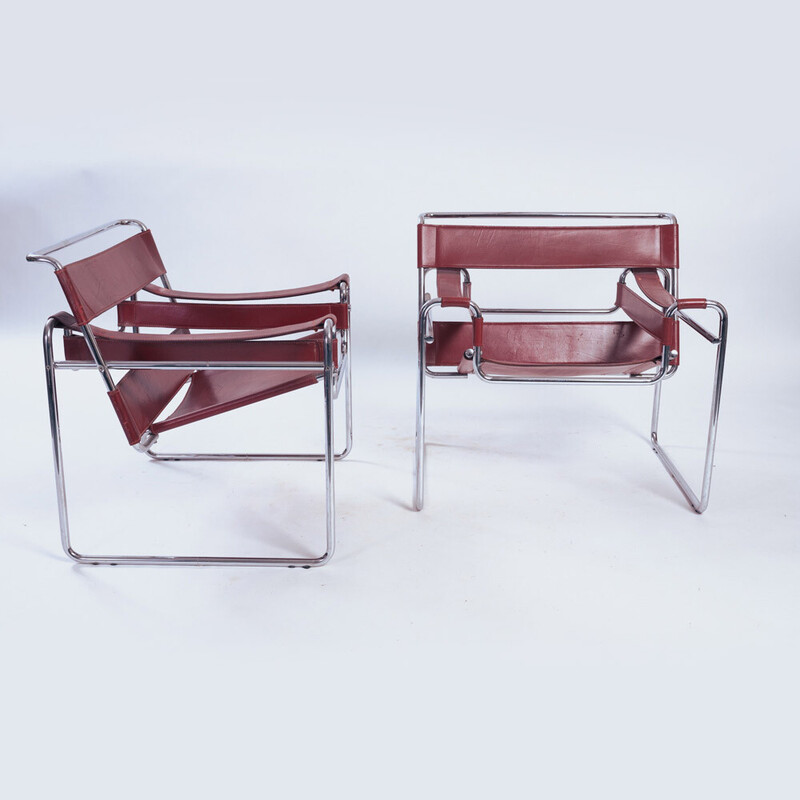 Pair of vintage Wassily B3 armchairs by Marcel Breuer