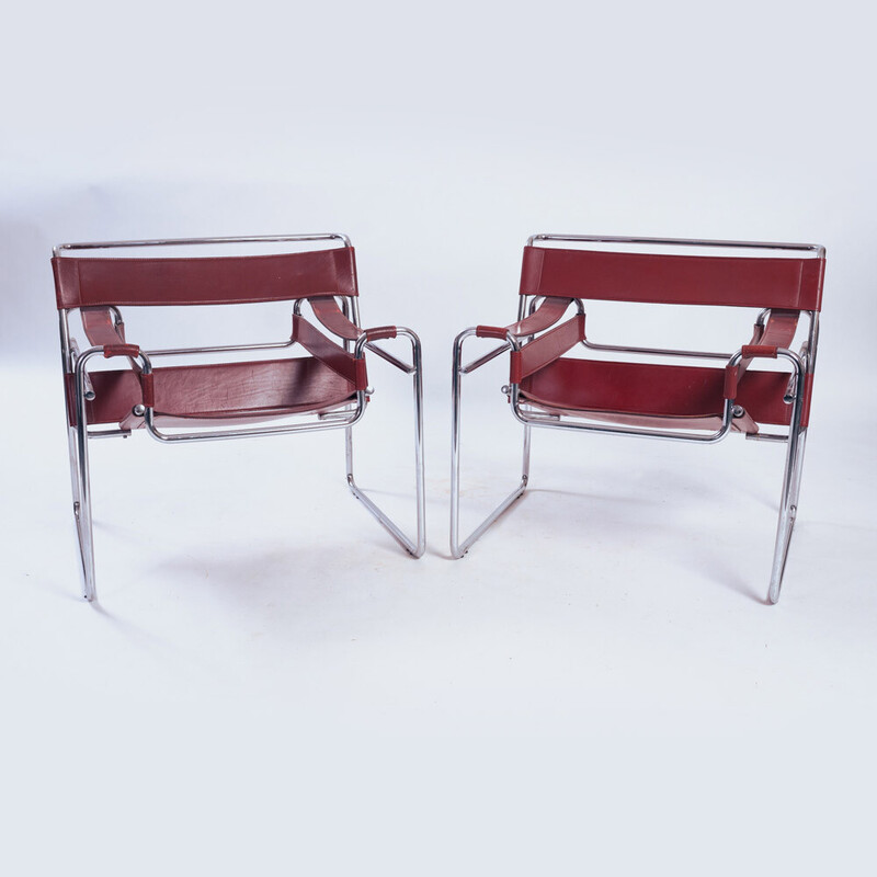 Coppia di poltrone vintage Wassily B3 di Marcel Breuer