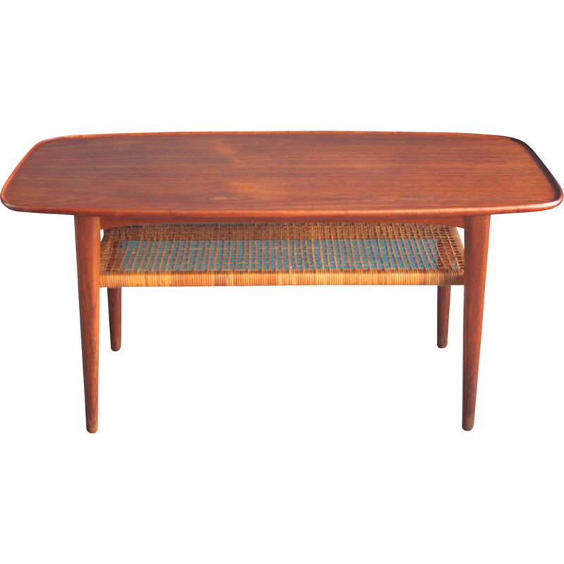 Teak coffee table with magazine rack - 1950s