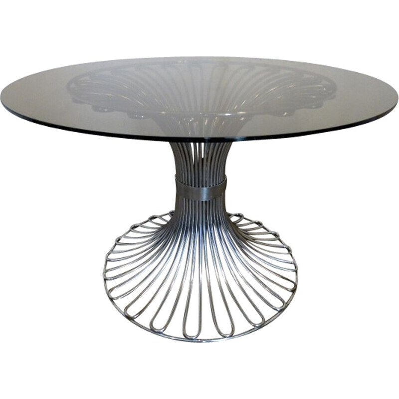 Glass and chromed metal dining table - 1970s