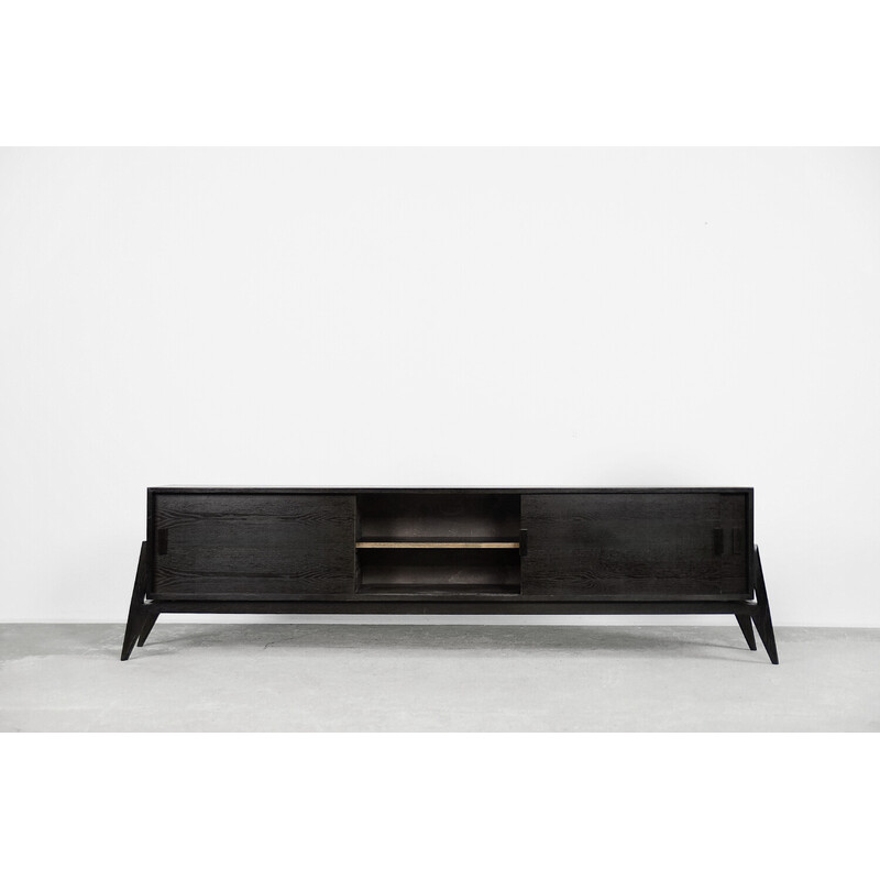 Black mid-century Scandinavian burned oak wood sideboard, 1960s