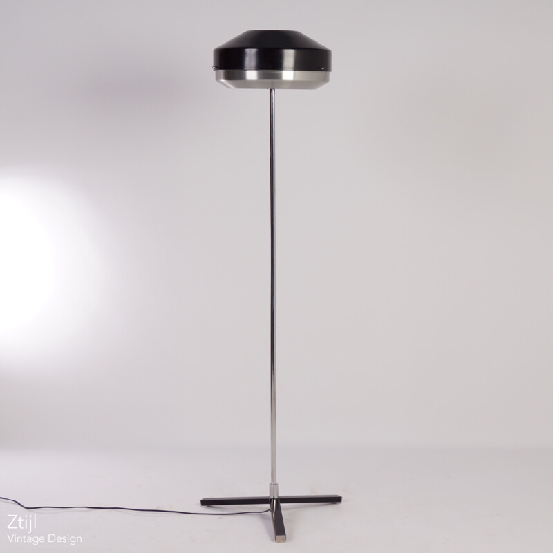 Lampadaire noir et chrome, Hiemstra Evolux - 1960